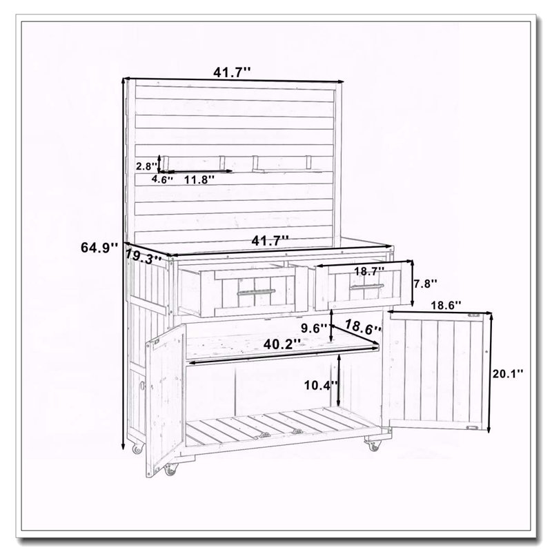 64.9'' H Large Patio Kitchen Island Solid Wood Kitchen Cart, Black