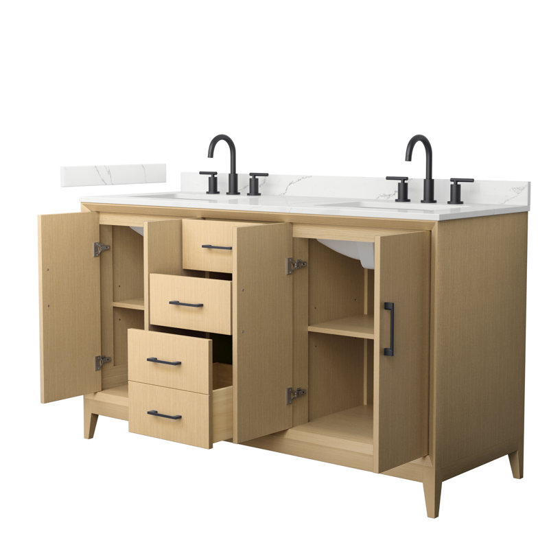 Janna 60" Freestanding Double Bathroom Vanity with Quartz Top, Giotto Quartz, Matte Black