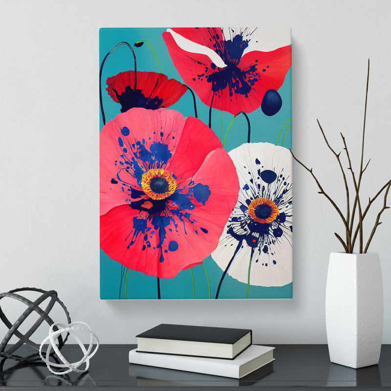 Eurydamas Poppy Flower Splatter Vol.2 - Wrapped Canvas Print, 50cm H x 35cm W x 3cm D