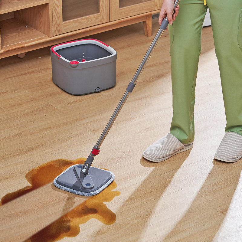 TrueClean Gray Microfiber Spin Mop & Bucket System with Silicone Sweeper