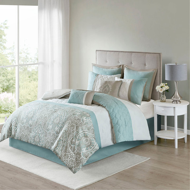 Cal King 8 Piece Comforter Set, Seafoam, King Comforter + 7 Additional Pieces