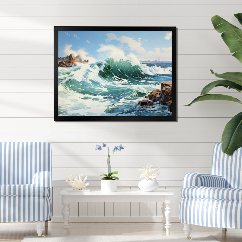 Coastalocean Coastal Symphony II - Impression, Cadre simple noir, H 34 po x l 44 po x P 1,5 po