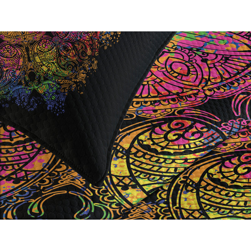 Ambesonne Psychedelic Bedspread Set Design Graphic Multicolor, King Bedspread + 2 Standard Shams