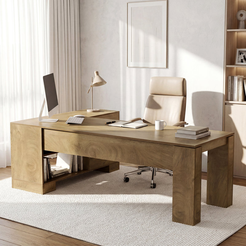 78.74 in. L Shaped Executive Desk with 2-Drawer, Large Computer Desk with Storage and Shelves for Office