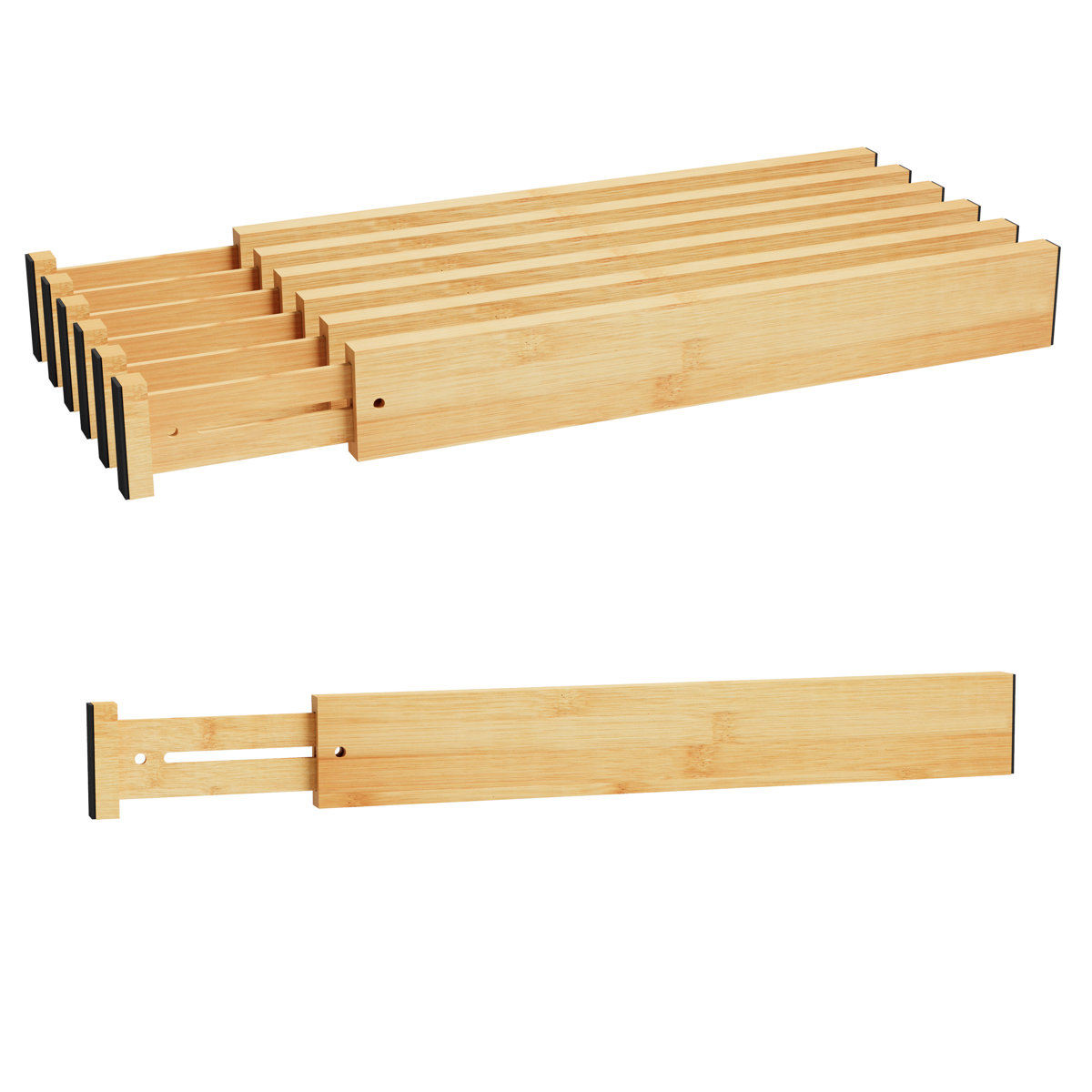 Bamboo Drawer Dividers with Labels, 6 Pack Adjustable Expandable Organizers for Kitchen, Home, Office, Dressers & Bathroom