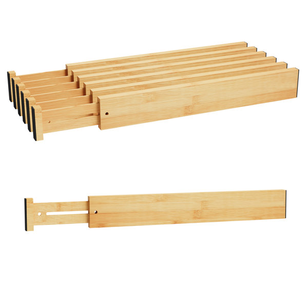 Bamboo Drawer Dividers with Labels, 6 Pack Adjustable Expandable Organizers for Kitchen, Home, Office, Dressers & Bathroom