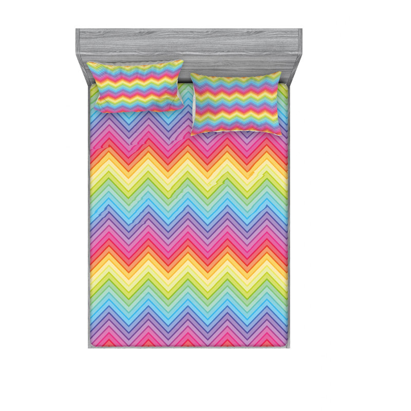 Microfiber Chevron Sheet Set, Queen Sheet Set with Fitted Sheet