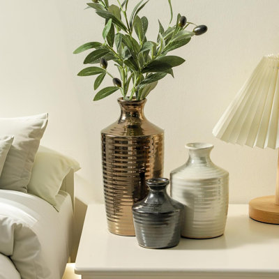 Ensemble de 3 vases en céramique pour la décoration intérieure, vases à fleurs modernes artisanaux de couleur métallique pour le salon, la cuisine, la chambre, la salle de bain et le bureau, vase décoratif, centres de table pour la décoration intérieure