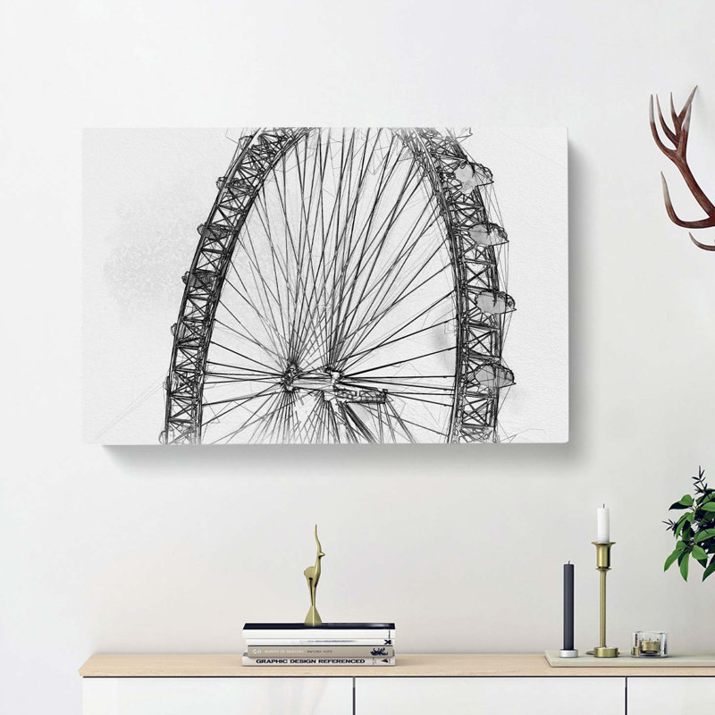 The London Eye London in Abstract - Wrapped Canvas, 60cm H x 91cm W x 3cm D