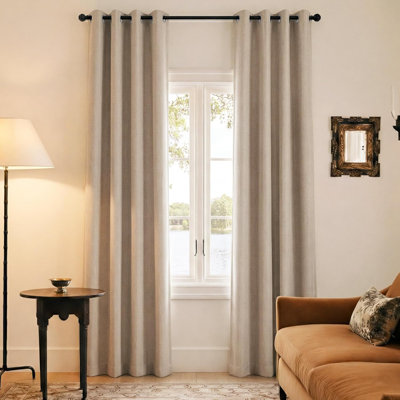 Natural 100% Blackout Grommet Linen Curtains 96" Long 2 Panels Set, Thermal Thick Linen Blend Drapes, Insulated Window Cover Draperies with Beige Backing for Cottage Living Room, 52" W