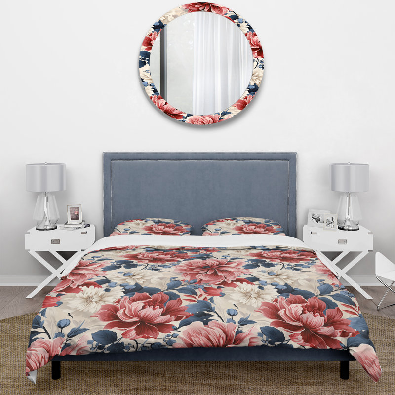 Literie à motif floral français I, Housse de couette pour grand lit et 2 taies décor