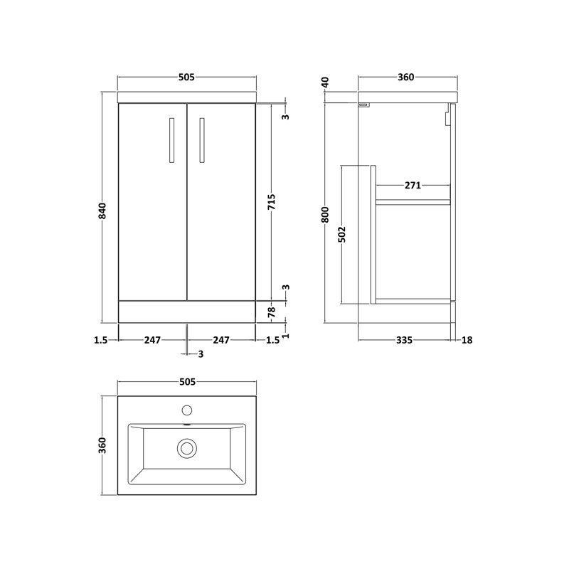 610mm Single Bathroom Vanity with Drop In Vitreous China Basin, Midnight Blue