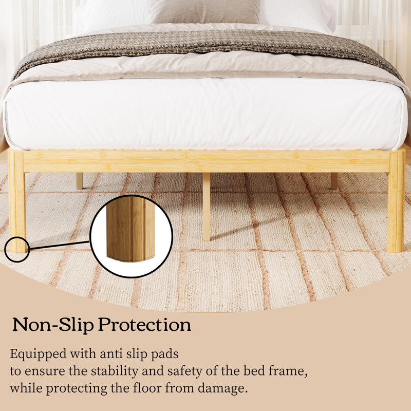 Solid Wood and Metal 14" Heavy Duty Bamboo Platform full bed frame with Iron Legs-Sturdy, Eco-Friendly Tool-Free Assembly, Double Beds for Couples & Small Families, Perfect for Master Bedrooms & Shared Living Space