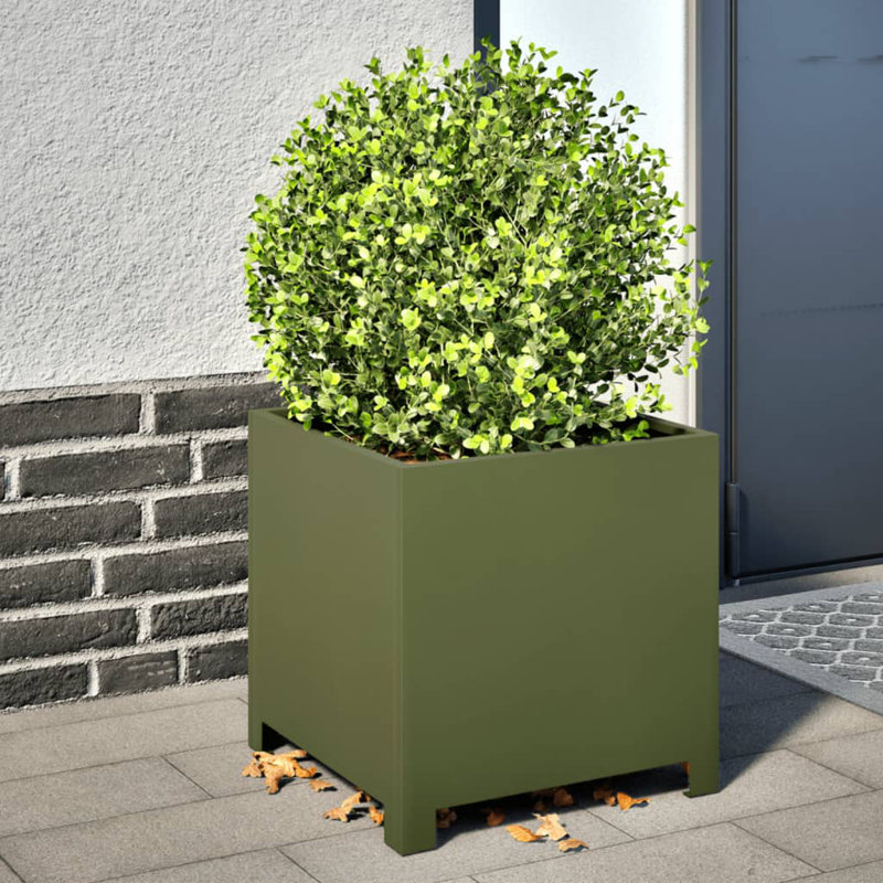 Alhasan Metal Elevated Planter, Olive, 40 cm H x 40 cm W x 40 cm D
