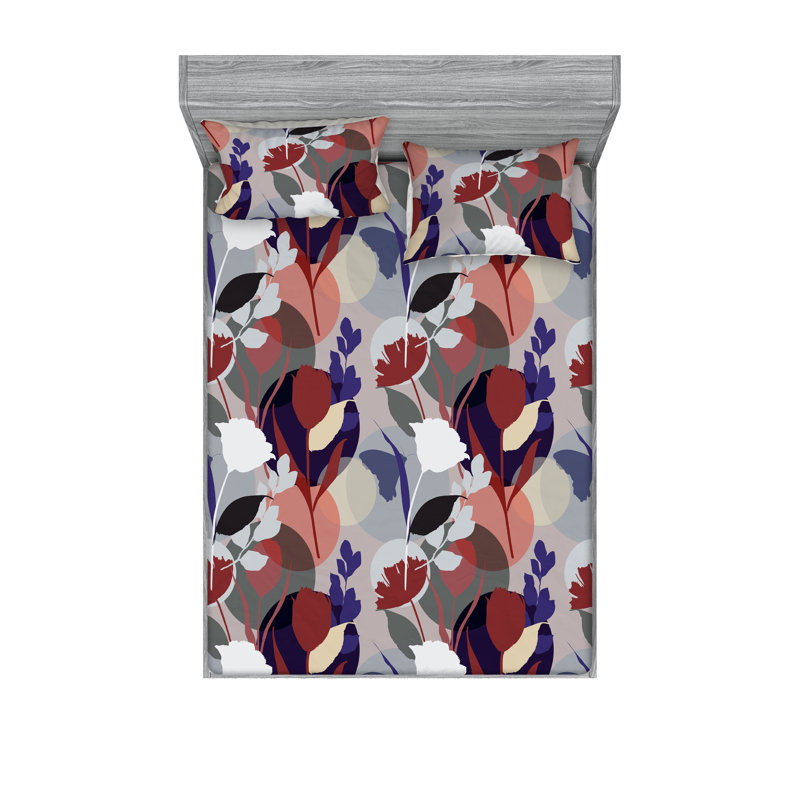 Drap-housse et taies décoratives 3 pièces Ambesonne, Framboise / motif floral corail quartz