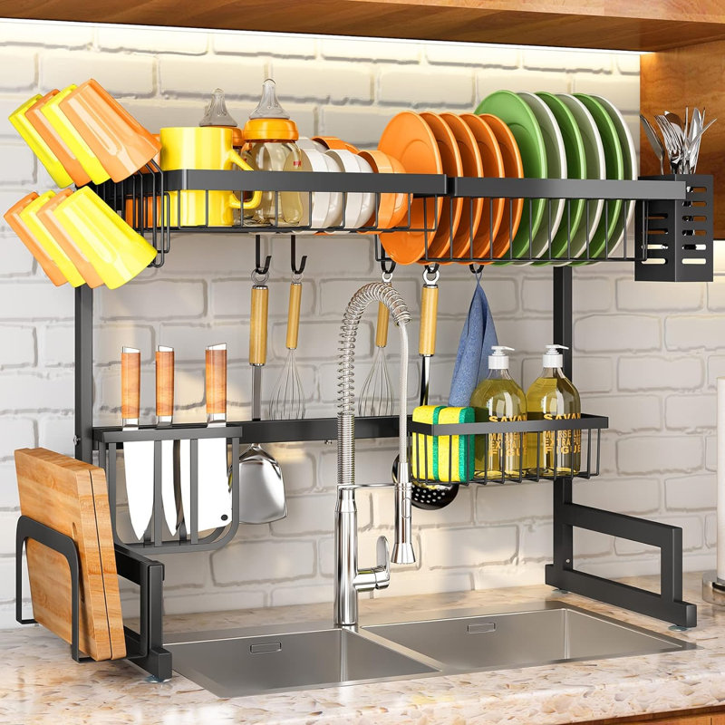 Adjustable Over The Sink Dish Rack, Black