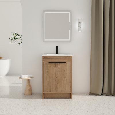 Javare Freestanding Bathroom Storage with Ceramic Sink and Adjustable Shelf,Bathroom Vanity with 2 Soft-Close Cabinet Doors