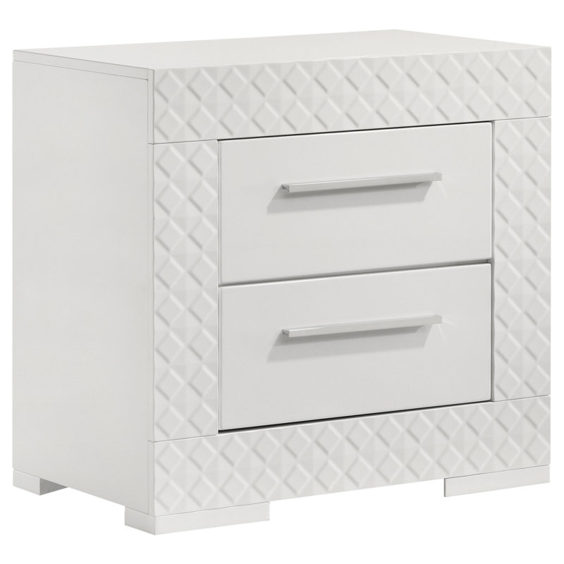 Ives 2-Drawer Nightstand Bedside Table High Gloss, White