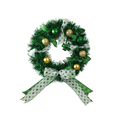 St. Patrick’s Day Shamrocks Bow Wreath Green Irish Decoration For Front Door Mantel Or Party Backdrops