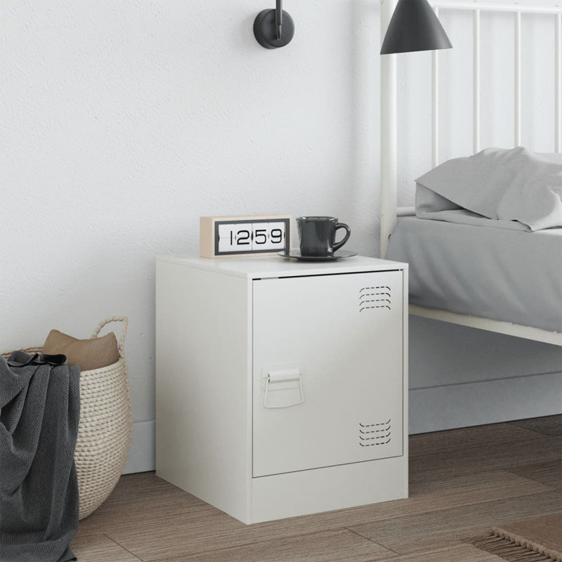 66 34.5cm W Steel Bedside Table, White, Individual