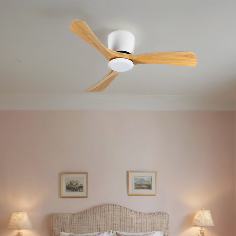 52 Inch Ceiling Fan no light with Remote Control, Low Profile Flush Mount Ceiling Fan without Light,Noiseless Reversible DC Motor with Timer