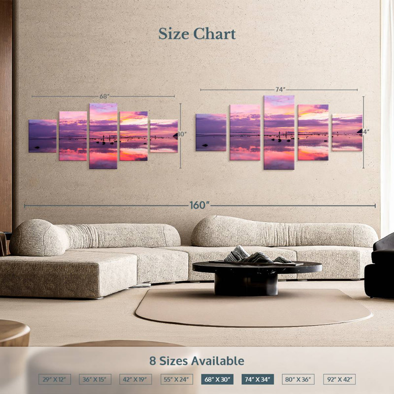 Coucher de soleil mauve, H 34 po x l 74 po