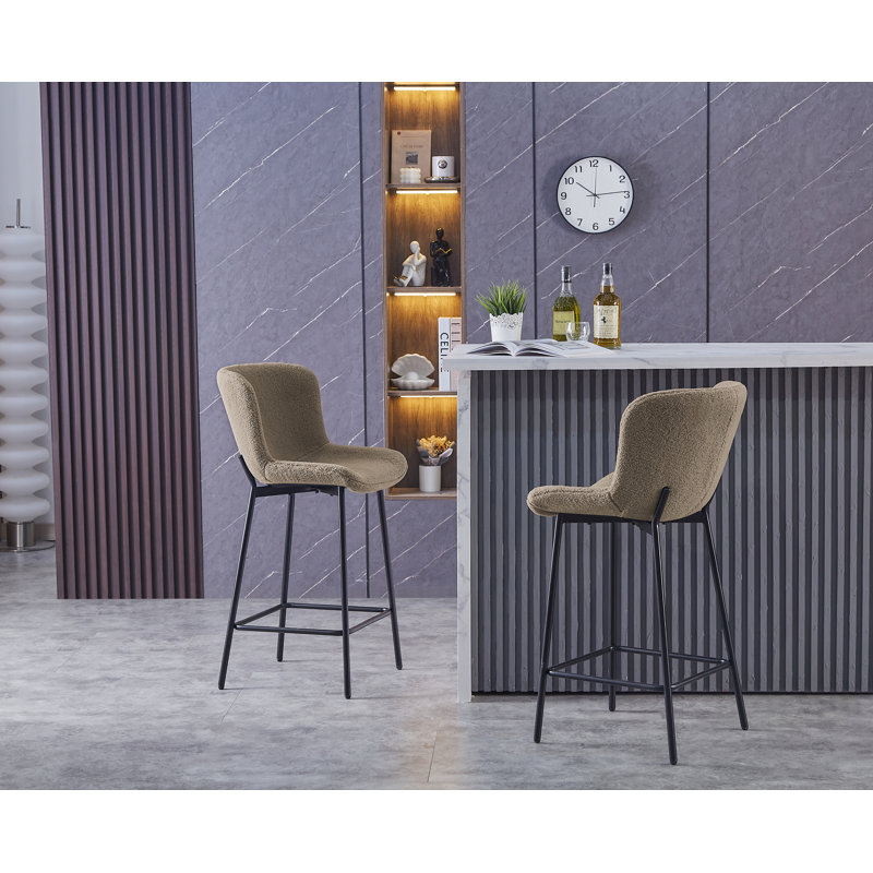 Loane Fabric Counter Height Bar Stools with Steel Legs, Brown