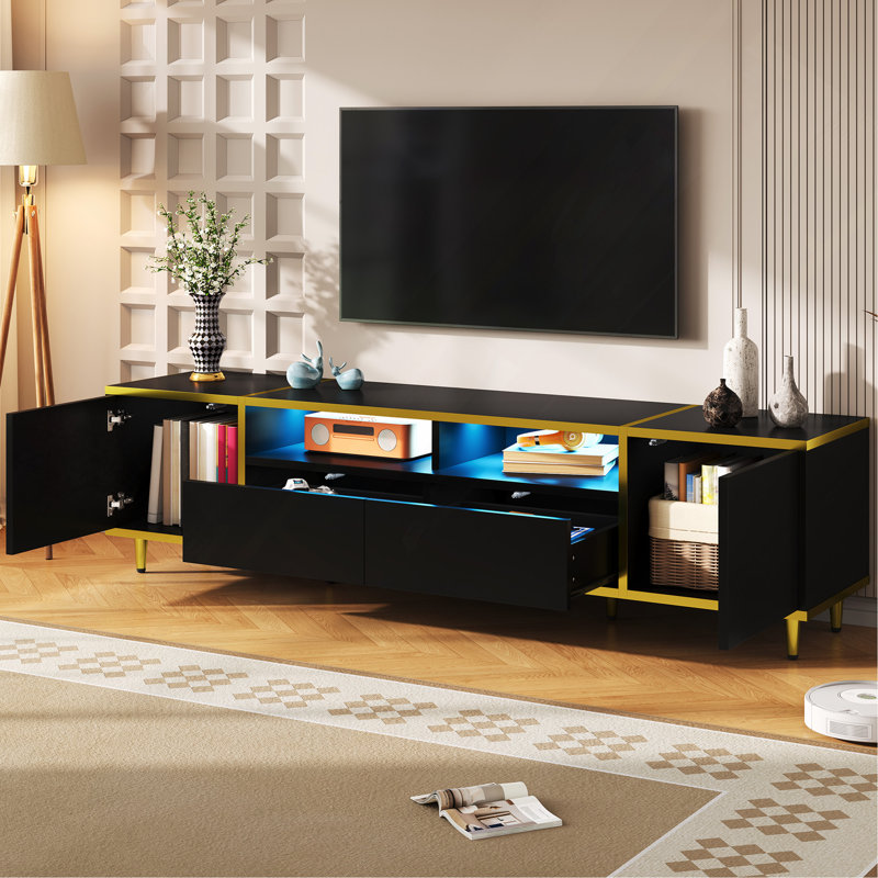 Meuble télé pour téléviseur de 80 po ou moins, Noir et or