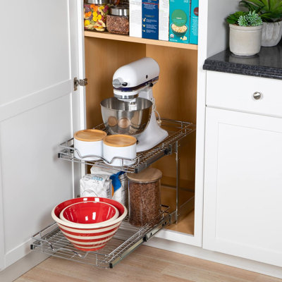Pull Out Cabinet Organizer 2 Tier With Heavy Duty Metal and Anti Rust Chrome Finish
