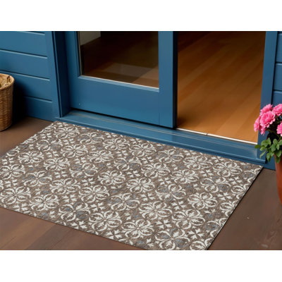 Tapis d'intérieur lavable extérieur floral 3 pi x 5 pi brun