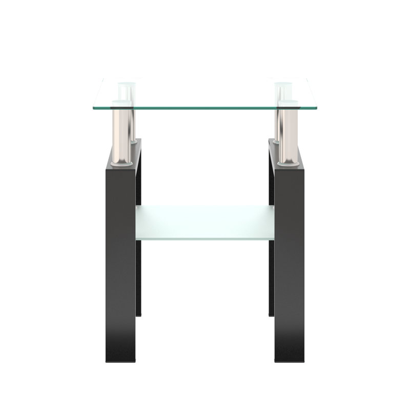 Tempered Glass Tea Table With Metal Legs, Black/Clear, 1