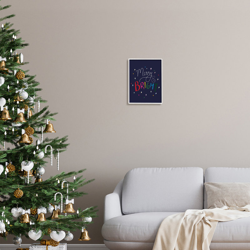 «Merry & Bright Whimsical Sparkle», H 14 po x l 11 po x P 1,5 po, Giclée encadrée blanc bord de mer