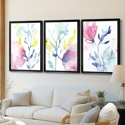 Fuchsia Bloom I  -Custom Framed  Wrapped Gallery Canvas - 3 Pieces