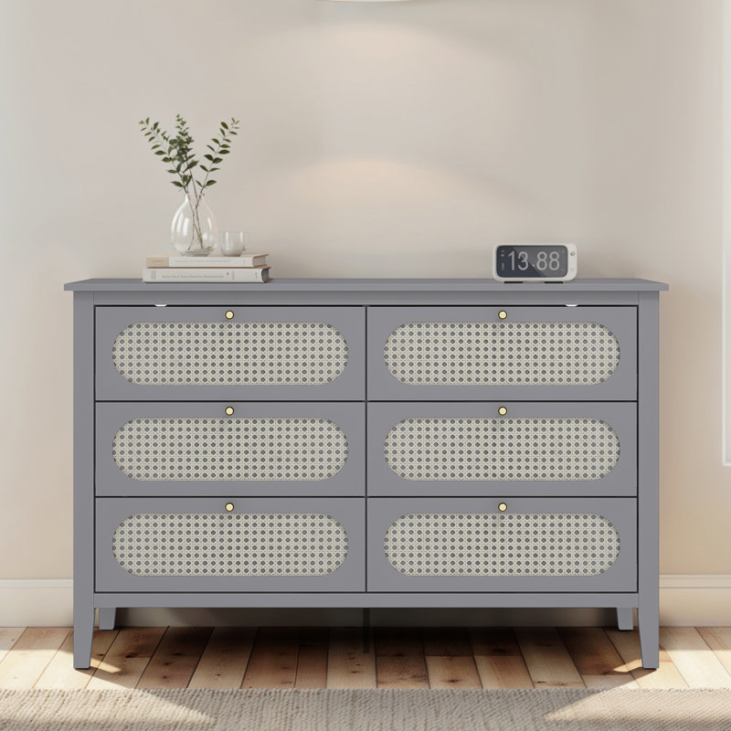 Arthen Rattan 6 Drawer Chest of Drawer, Grey