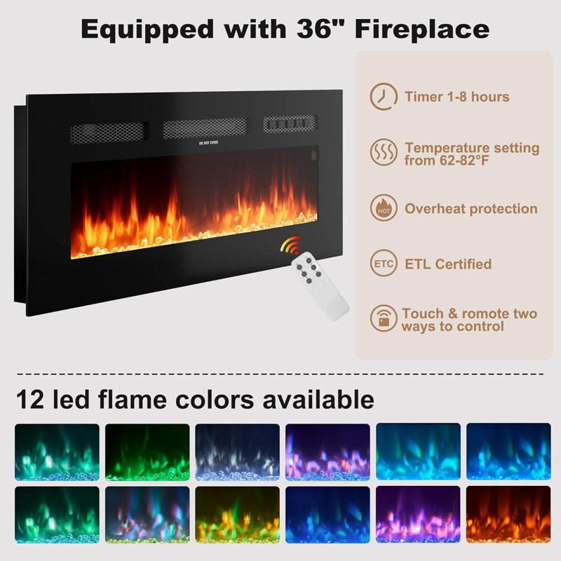 70" Fluted Fireplace TV Stand For Up To 80" Tvs, Modern Media Console With Adjustable Flame Colors/Temp, Remote & Touch Control, Storage Entertainment Center For Living Room (Black)