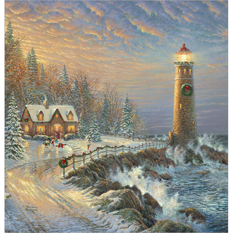 Thomas Kinkade Christmas Lighthouse Shower Curtain