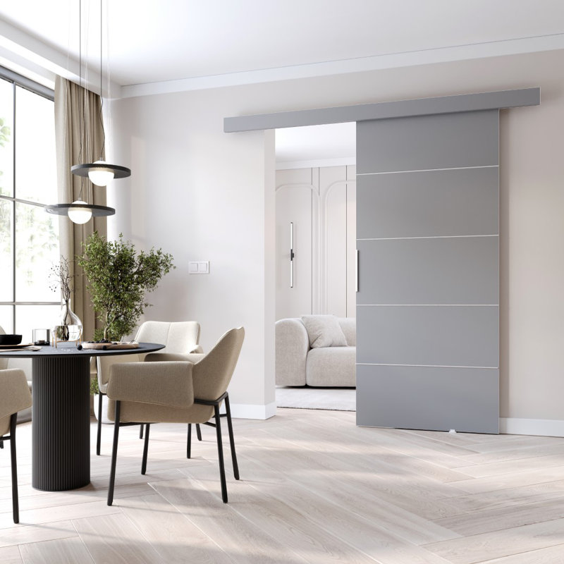 Redruth Sliding Door With Laminate Surface, 205cm H x 106cm W x 1.6cm D, Grey