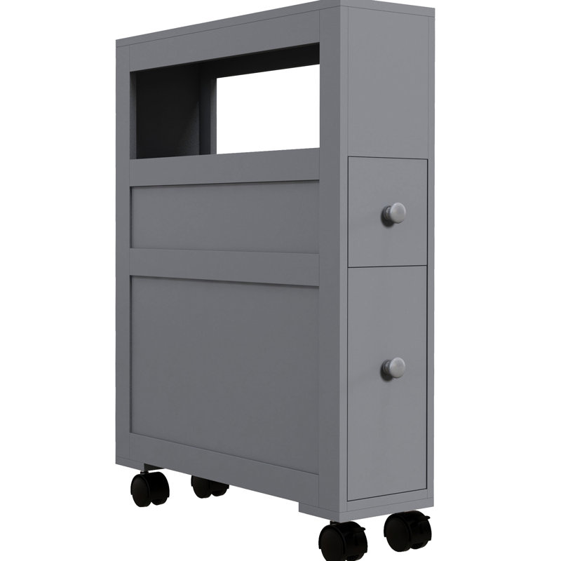 Gray Bathroom Rolling Cabinet With Storage Options 6.25" Wide Shelf