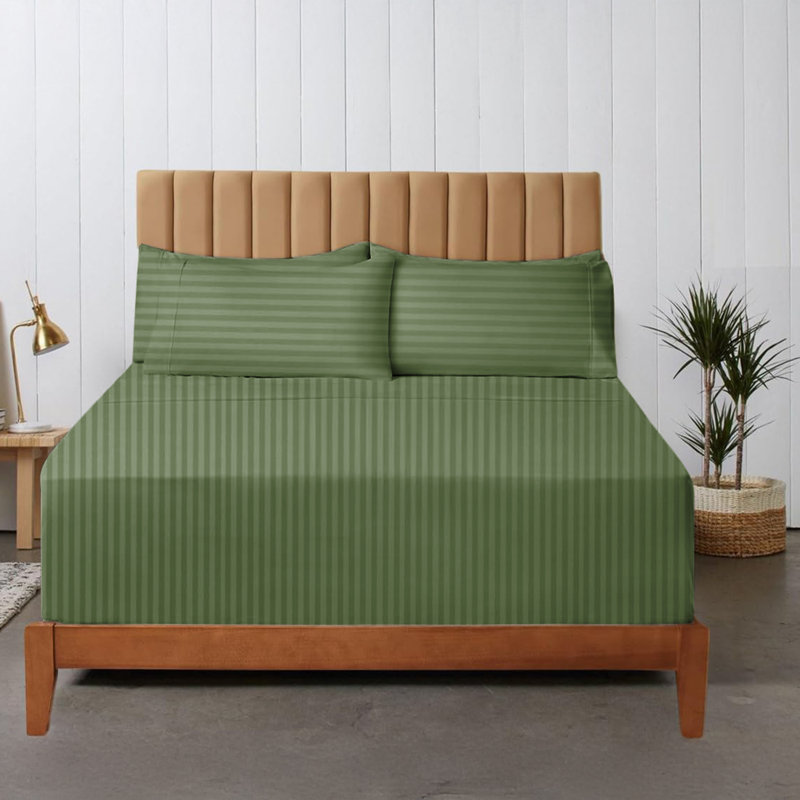 200 Thread Count Striped Microfiber Fitted Sheet, Olive Green, Super King (6')