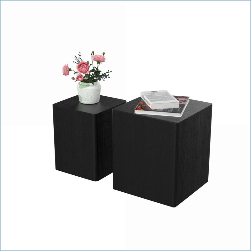 Ensemble de 2 tables basses gigognes en MDF noir compactes - table d'appoint / de bout pour salon, bureau, sans assemblage