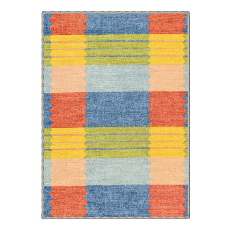 Tapis intérieur bleu / rouge / jaune Liadan Verve lavable à la machine avec envers antidérapant, Rectangle 6' x 9'
