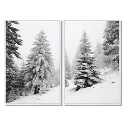 «Snow Covered Pine Trees In The Laurentides», impression sur toile de pin, art mural blanc nature 2 pièces
