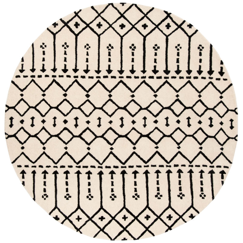 Griffiths Hand Tufted Wool Geometric Rug, Round 4'