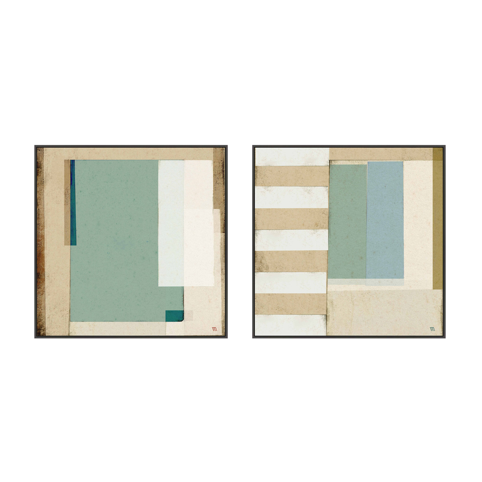 City Scape Aqua 2-Piece Print Set, Framed Print Canvas without Mat, Black, 24" H x 24" W