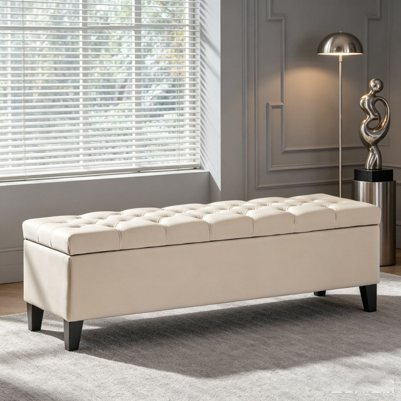 Banc de rangement avec repose-pieds, Beige