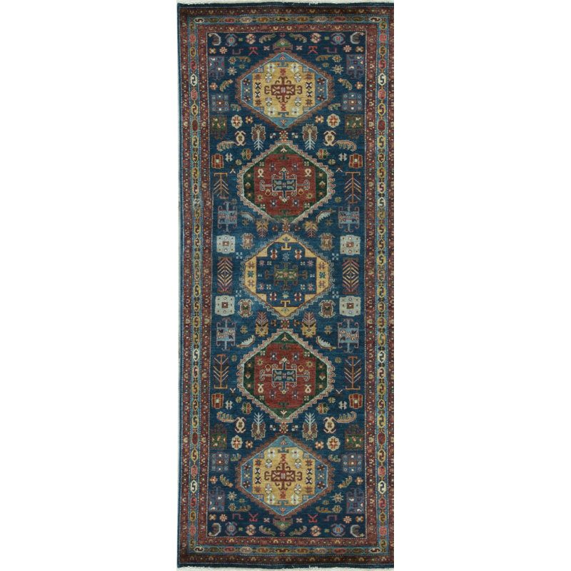 Hand-Knotted High-Quality Blue and Light Blue Runner