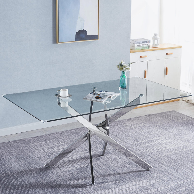 Table de salle à manger rectangulaire en verre trempé, design d'intérieur de salle à manger moderne