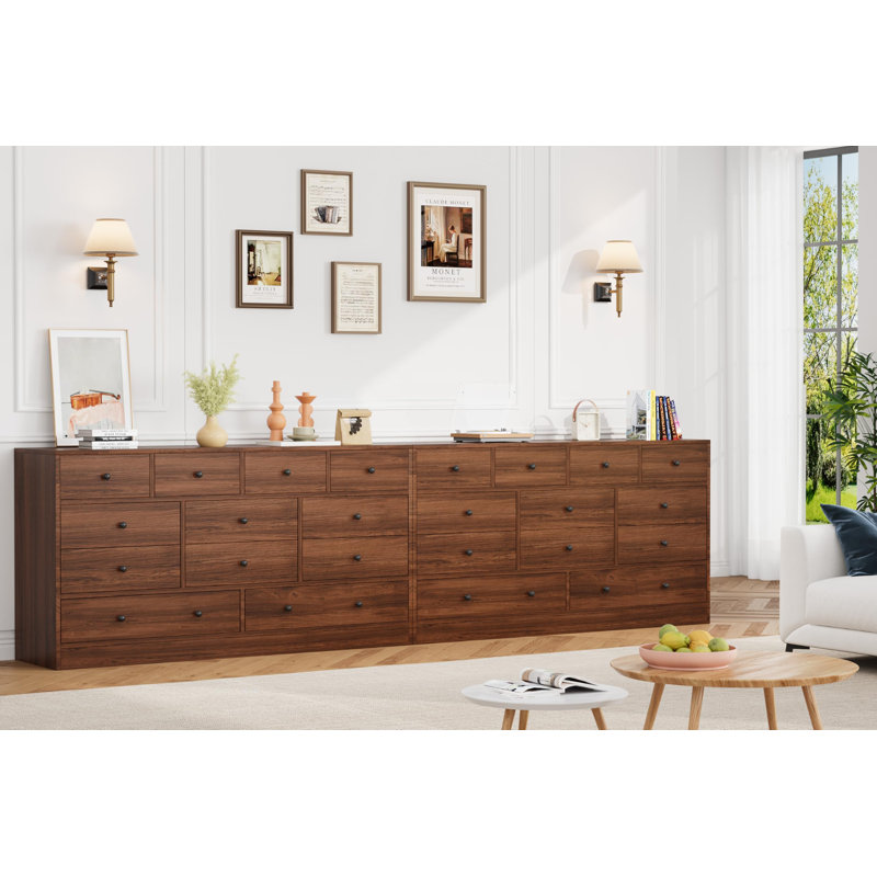 Commode 12 tiroirs pour chambre à coucher, armoire de rangement en bois avec commode intégrée, Brun