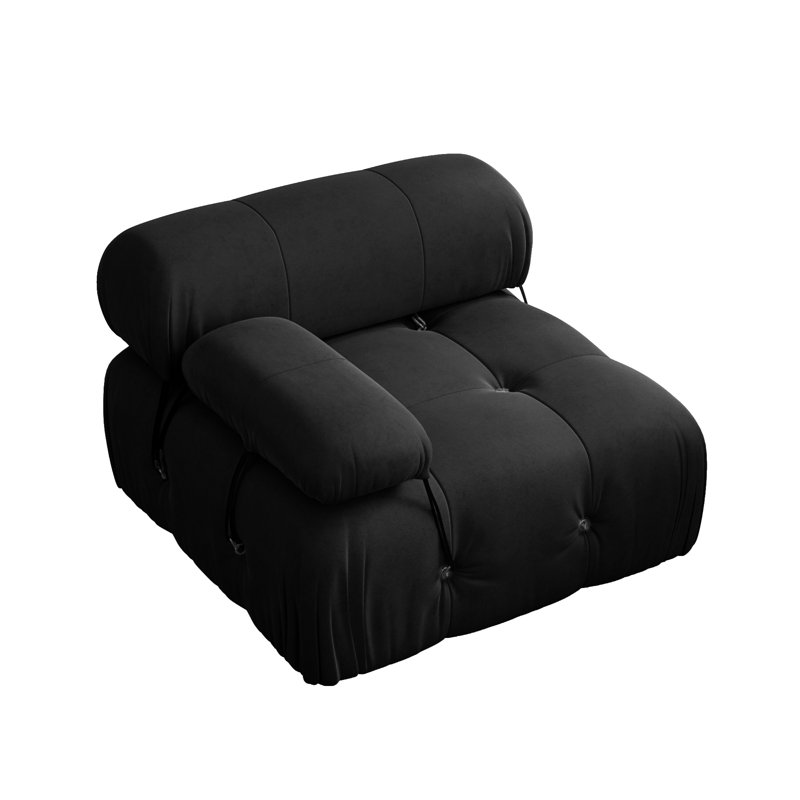 Chaise rembourrée en tissu de velours simple à un bras, Noir