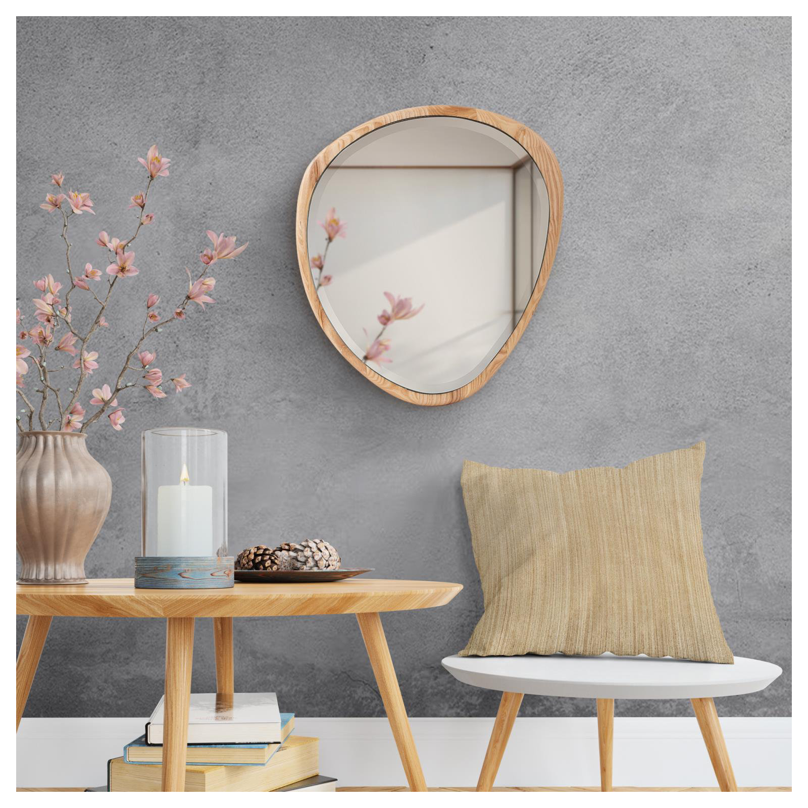 Anthea Solid Wood Asymmetrical Mirror, 22" x 20"